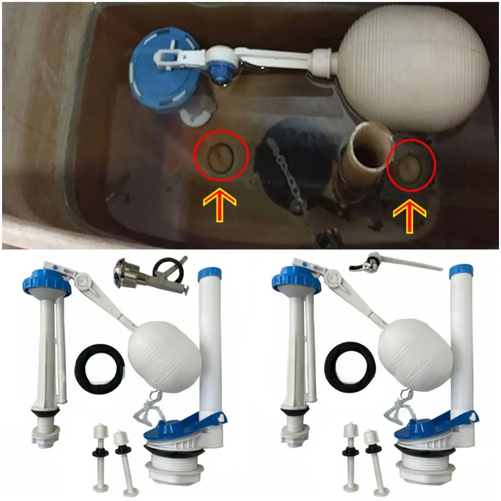 1 Set Push Button Toilet Water Tank Inlet Valve Pull Handle Easy Install Toilet Repair Kit Blue&white Accessories