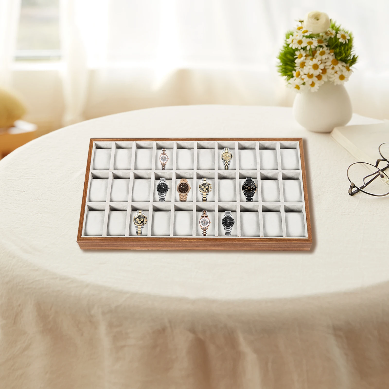 Watch Box 30 Compartments Watch Display Case Jewelry Storage Birthday, Valentine\'s Day, Wedding Gifts