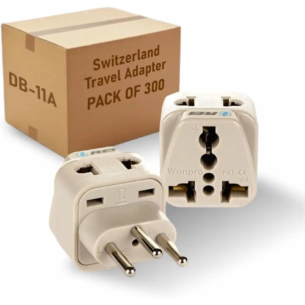 Universal 2-in-1 Type J Travel Adapter Plug Set - CE & RoHS Certified - 300 Pack for US to Switzerland