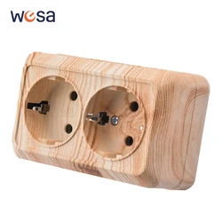 Wood Paint Wall Surface 2 Sockets Plugs EU Exterior Electrical Outlets With Ground Outdoor Power Socket Flame Retardant Plastic