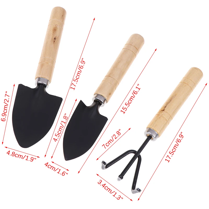 3Pcs/set Mini Garden Tool Sets Shovel Rake Spade Bonsai Tools Set Wooden Handle