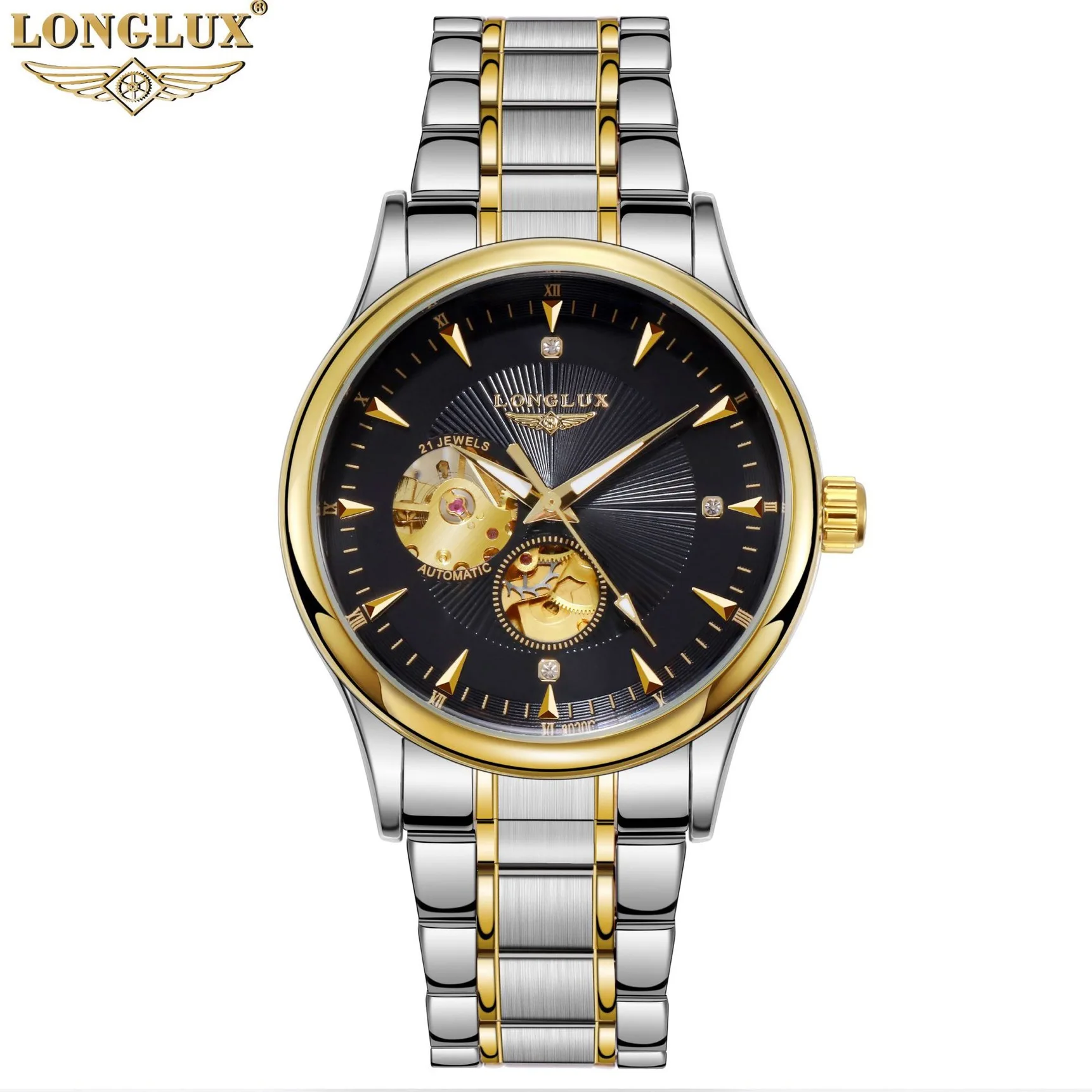 LONGLUX Männer automatische mechanische Uhr elegante Luxusuhren wasserdicht Skelett Business Großhandel Edelstahl Geschenkuhr 4
