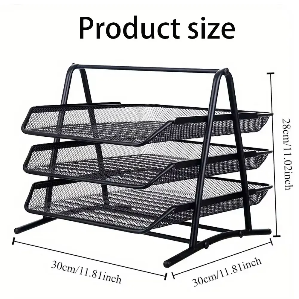 1PC metal mesh three-layer file rack, push-pull drawer storage rack, great for storing office desktops.