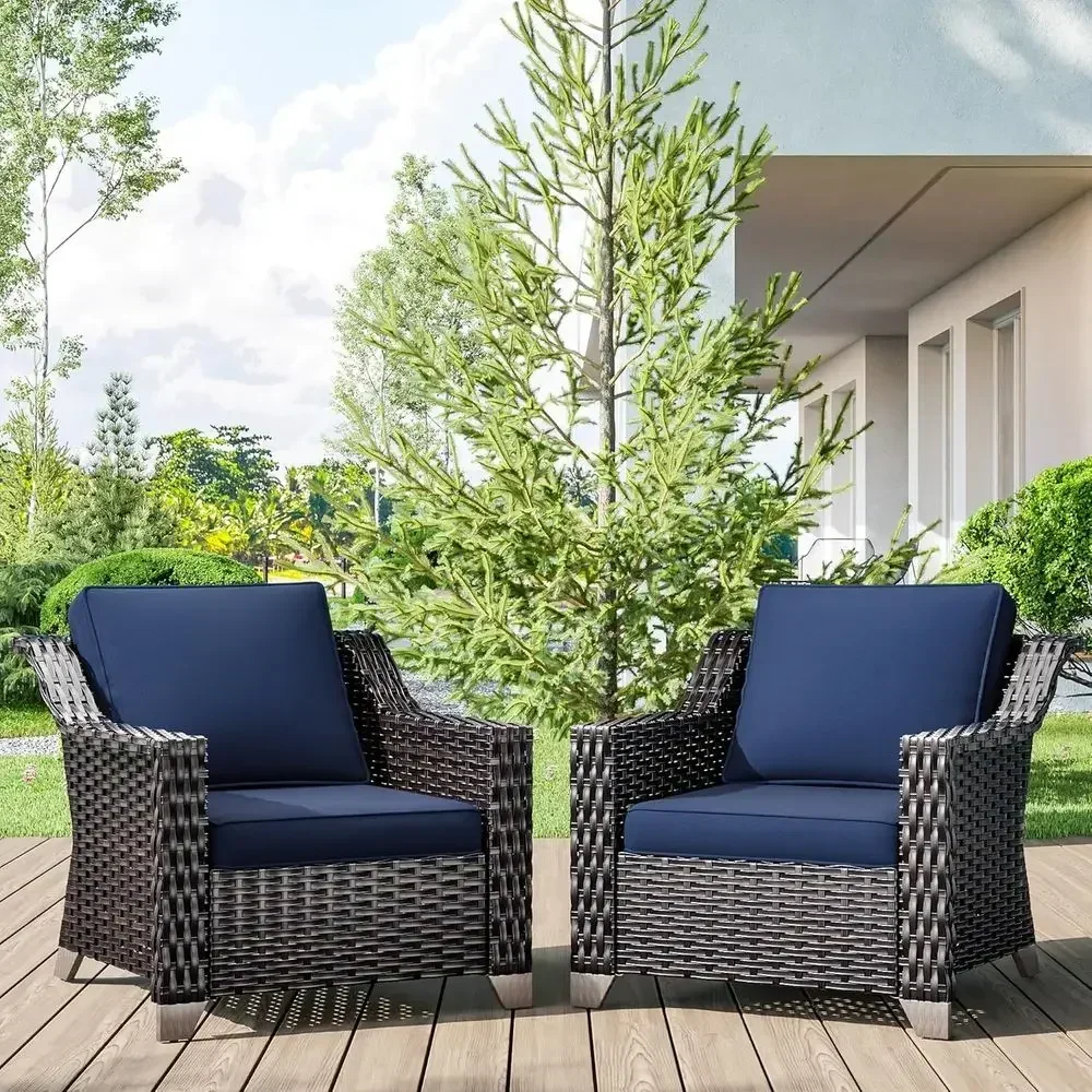 

Elegant Rattan Patio Chair Set of 2 with Spacious Armrests and Plush Cushions for Outdoor Relaxation