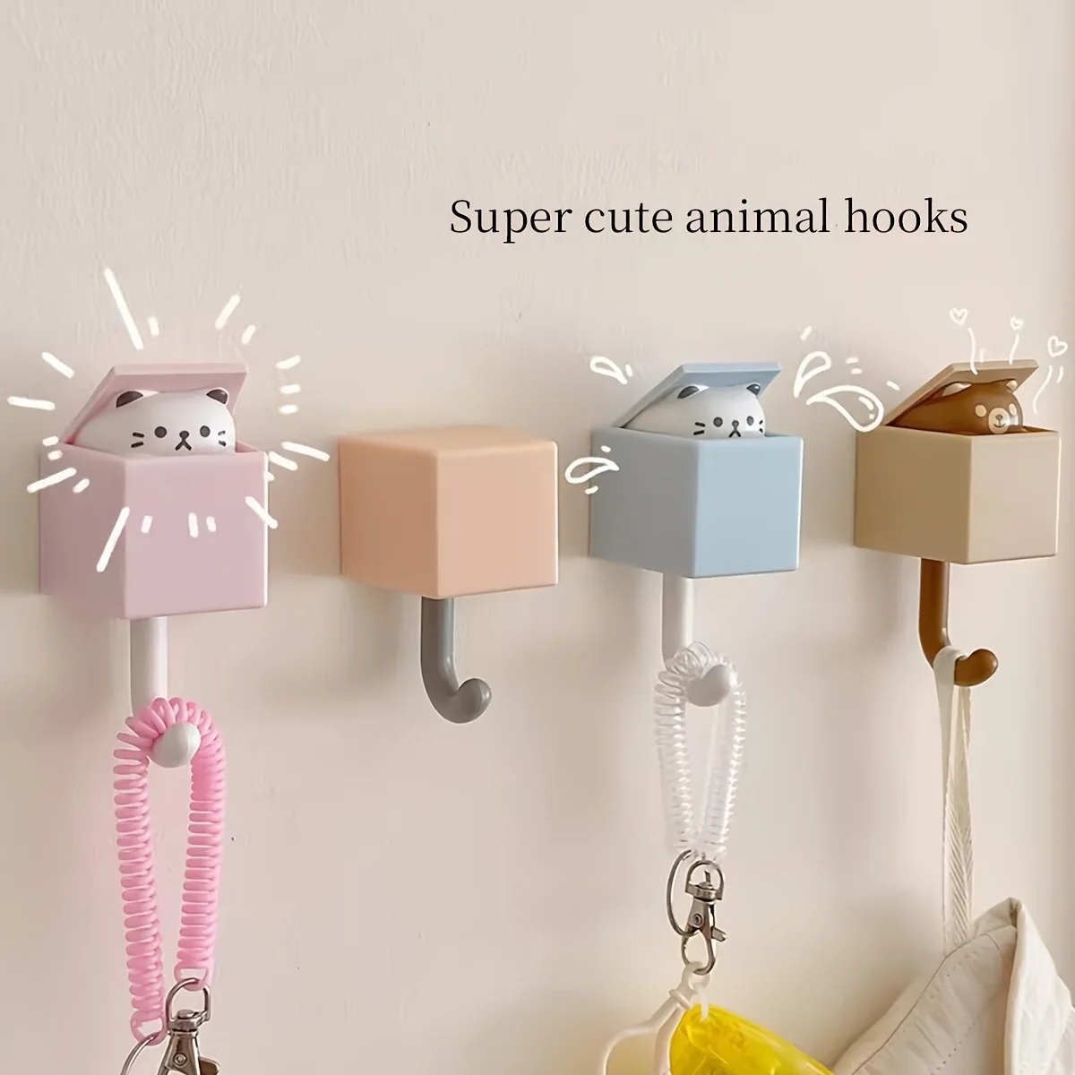 Cartoon Cat Shape Self-Adhesive Wall Mount Hook Cute Decor Organizer For Bedroom Dorm Hanging Towels Keys Hats Umbrellas Coats