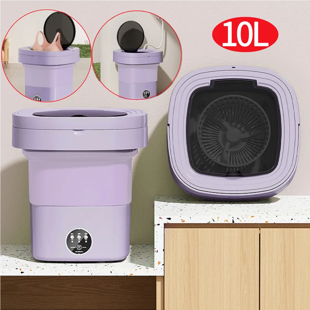 10L  Portable Small Folding Washing Machine Dormitory Underwear Panties Socks Capacity Clothes Spin Dryer Bucket Mini Washer