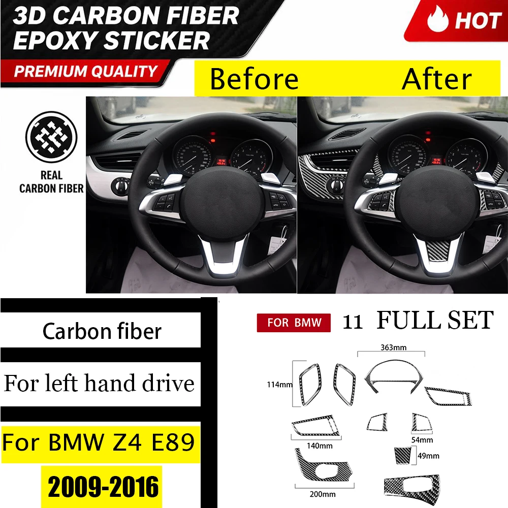 Real Carbon Fiber Full Dashboard & Steering Wheel Button Trim Set Car Interior Accessories Stickers For BMW Z4 E89 2009-2016