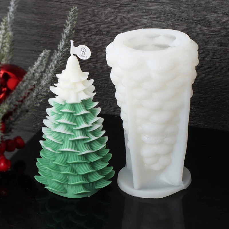 Stampo in resina per albero di Babbo Natale con foglie impilate: strisce di bolle, pigne per candele, sapone, regali di Natale e decorazioni per torte