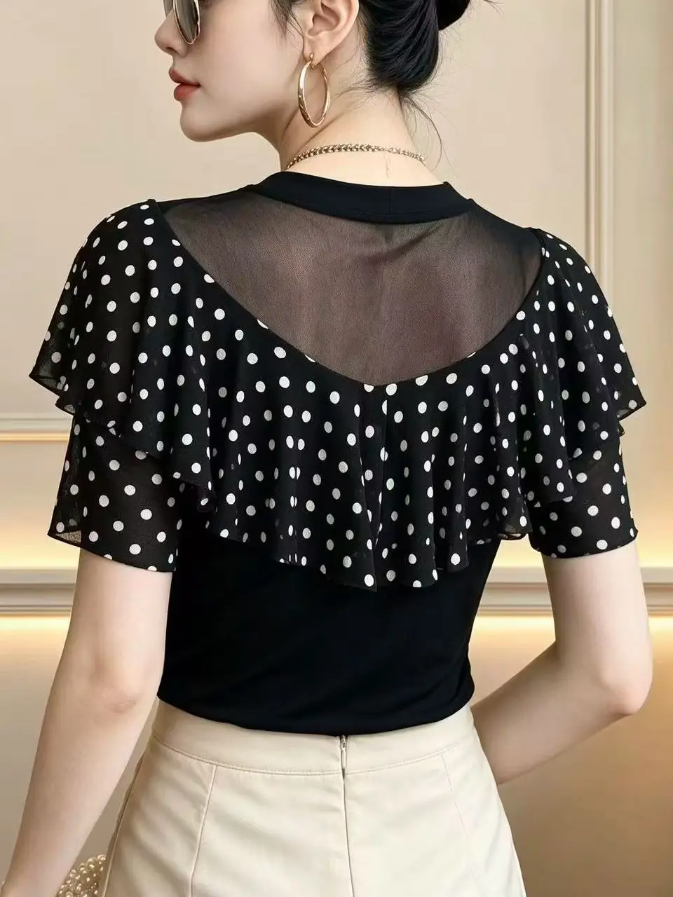 legant 2026 Summer T-shirts for Women, V-Neck Ruffle Spliced Design Tee, Slimming Flattering Fit Top
