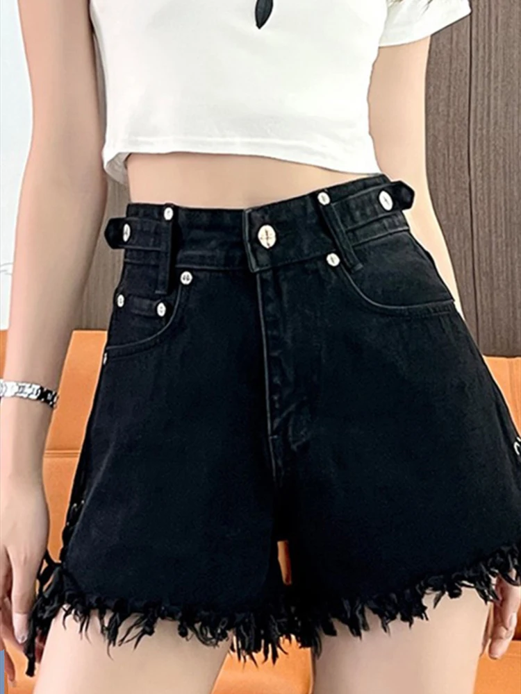 

Dark Gothic Punk Style Tassels Jean Women's Y2K E-Girl Hotsweet Casual Sexy Shorts Slim Street Sheath Denim Shorts