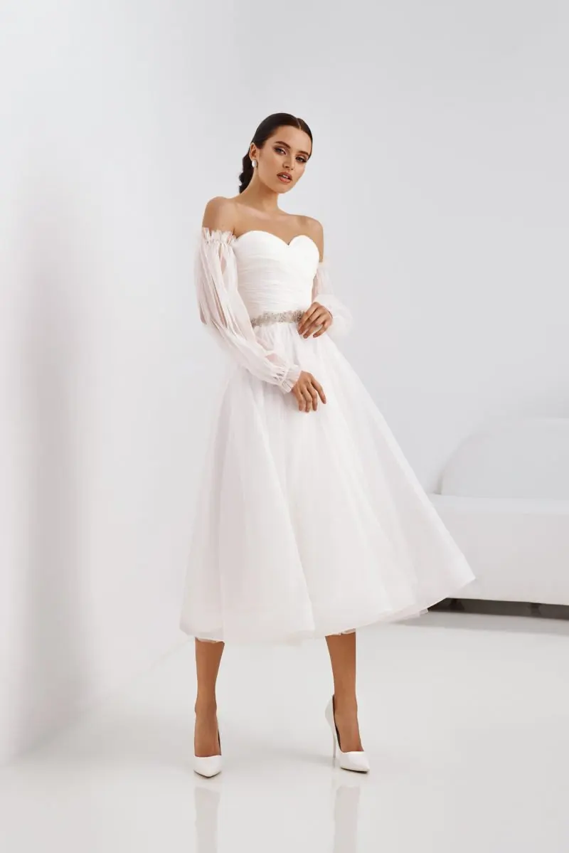 

vestidos de novia Short Wedding Dress Tulle A-Line Ankle Length Long Robe De Mariee Customize To Measures Elegant Bridal Gowns