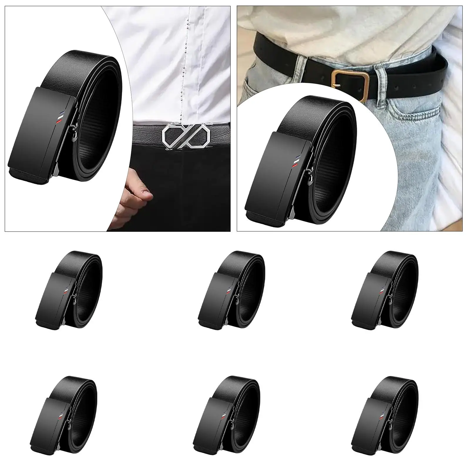 Mens Fashion Simple Waist Belt Automatic Buckle PU Leather Strap Durable Wear Resistant for Everyday Business Events Casual