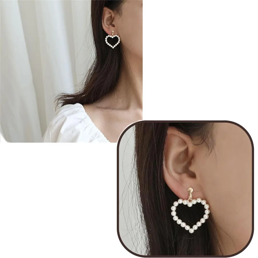Exquisite Hollow Imitation Pearl Design Clip On Earrings Women's Tassel Long Clip-On Earrings, Versatile Non-Pierced Ear Clips image 5