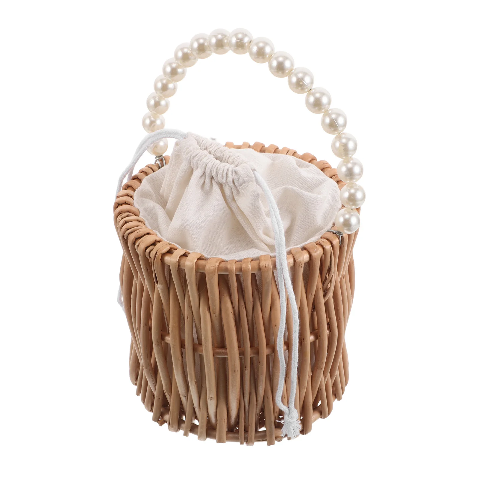 

Handwoven Rattan Storage Basket Pearl Handle Romantic Wedding Beach Bag Versatile Design Lightweight Portable Sea Grass Basket
