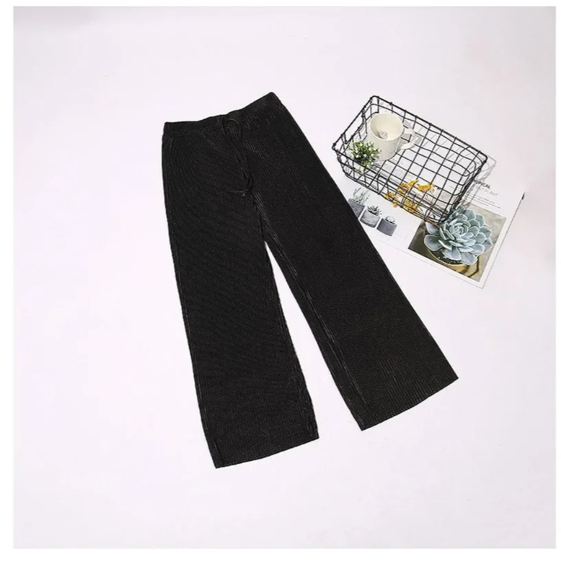 New High Waist Loose Casual Women's Wide Leg Pants Elastic Pleated Slimming Summer Long Trousers No Pocket Floor Length