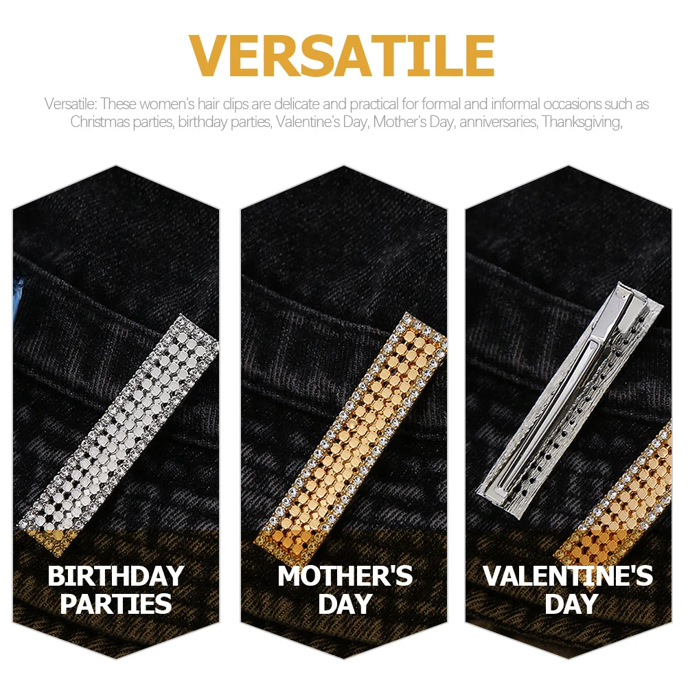 

2 Pcs Rhinestone Hair Barrettes Clips for Styling Decorations Women Decorative Wedding Accessories