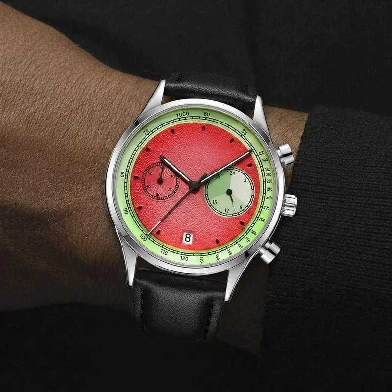 Fruit Style Color Pointer Multifunctional Moon Phases Niche Design Quartz Watch Men Hot Selling Leather Creative Men Clock Reloj