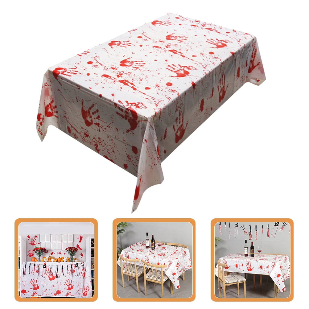 Dining Table Bloody Handprint Tablecloth Tablecloths Decorative Pvc Haunted House Props Halloween