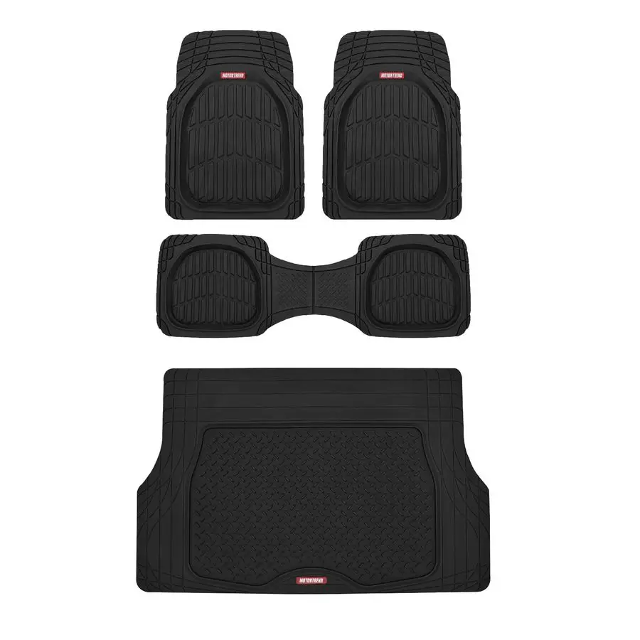 

Original FlexTough Black Rubber Car Floor Mats with Cargo Liner All Weather Automotive Floor Mats, Heavy Duty Trim to Fit Design