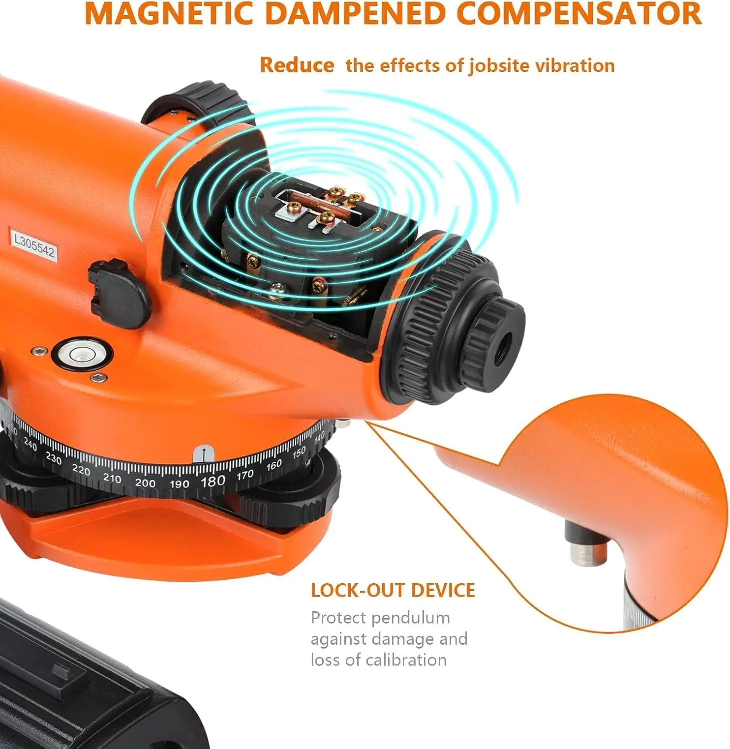 Automatic Optical Level 32X with Self-Leveling Magnetic Dampened Compensator and Transport Lock, Height/Distance/Angle Measuring