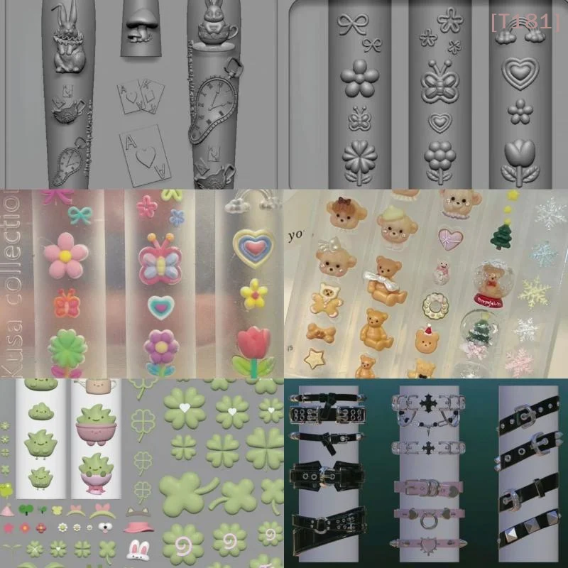 [E] Transparent Silicone Nail Art Mold Belt Buckle Flower Butterfly Four-leaf Clover 3D Nail Decoration Mold Manicure Template