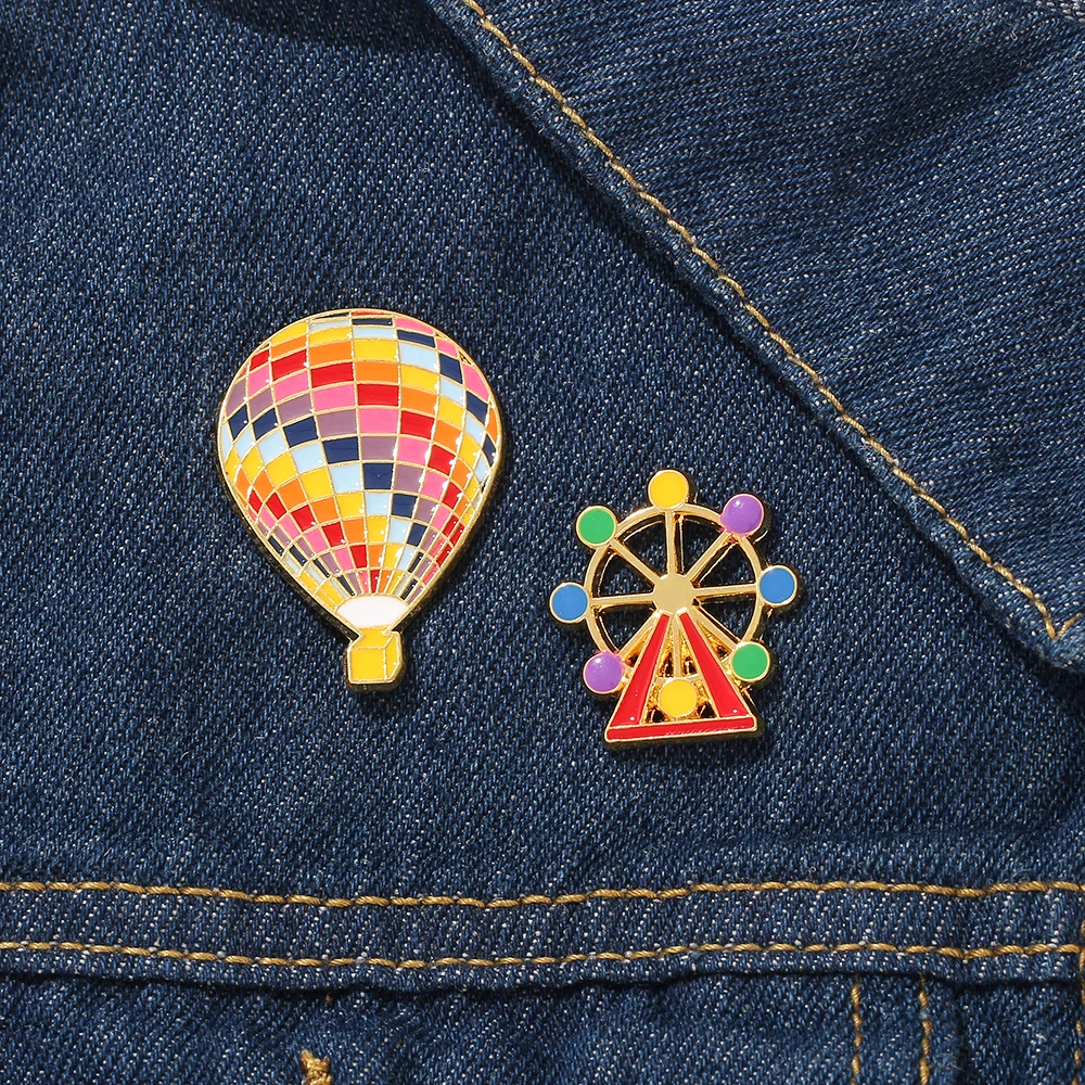 Colorful Ferris Wheel Hot Air Balloon Enamel Lapel Brooch Girl Romantic Fashion Badge Gift Coat Jackets Badge Jewelry Pins