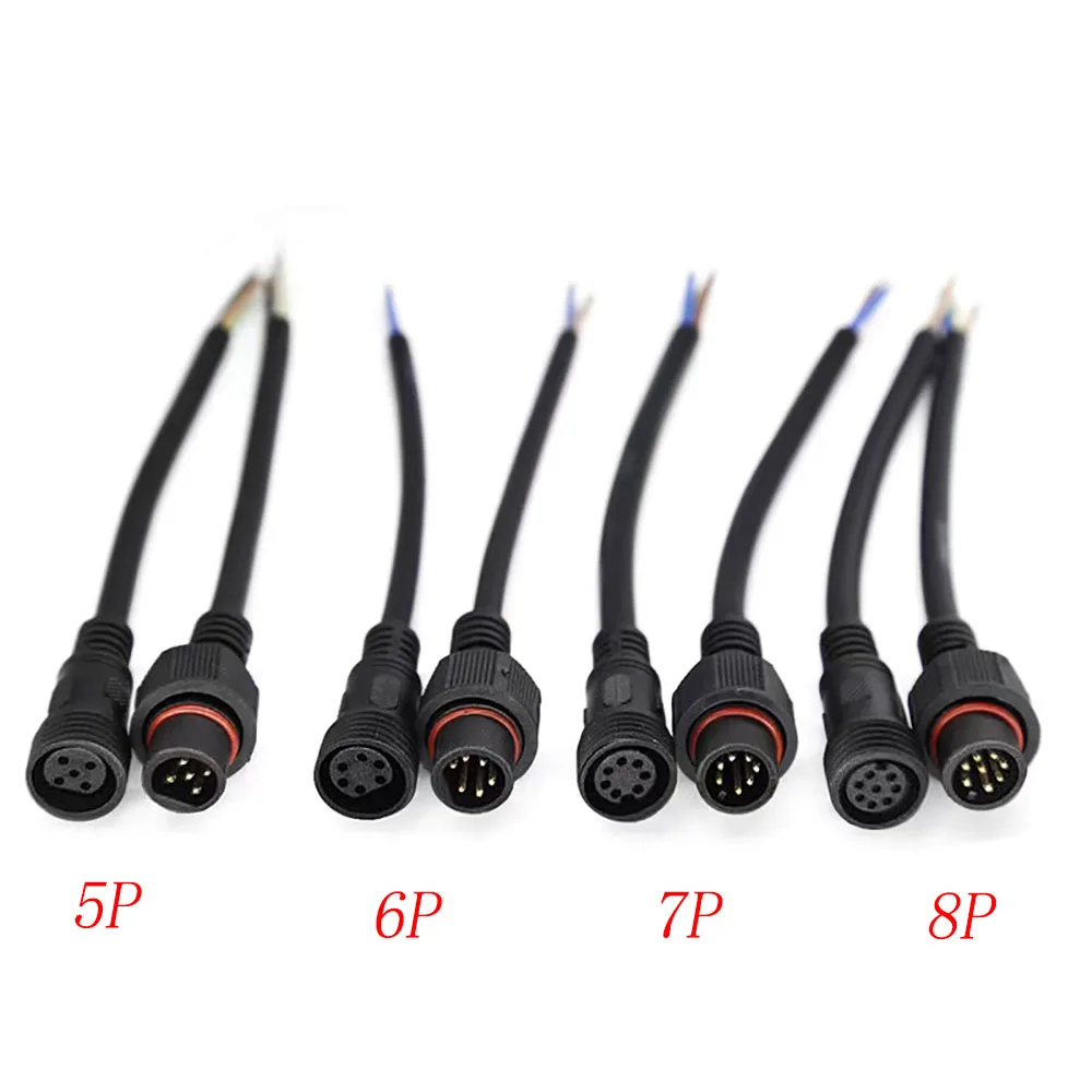 1 Set Black 2 3 4 5 6 7 8 Pin Waterproof Plug Cable Plug And Socket For LED Light Strip With 20cm Length Cable