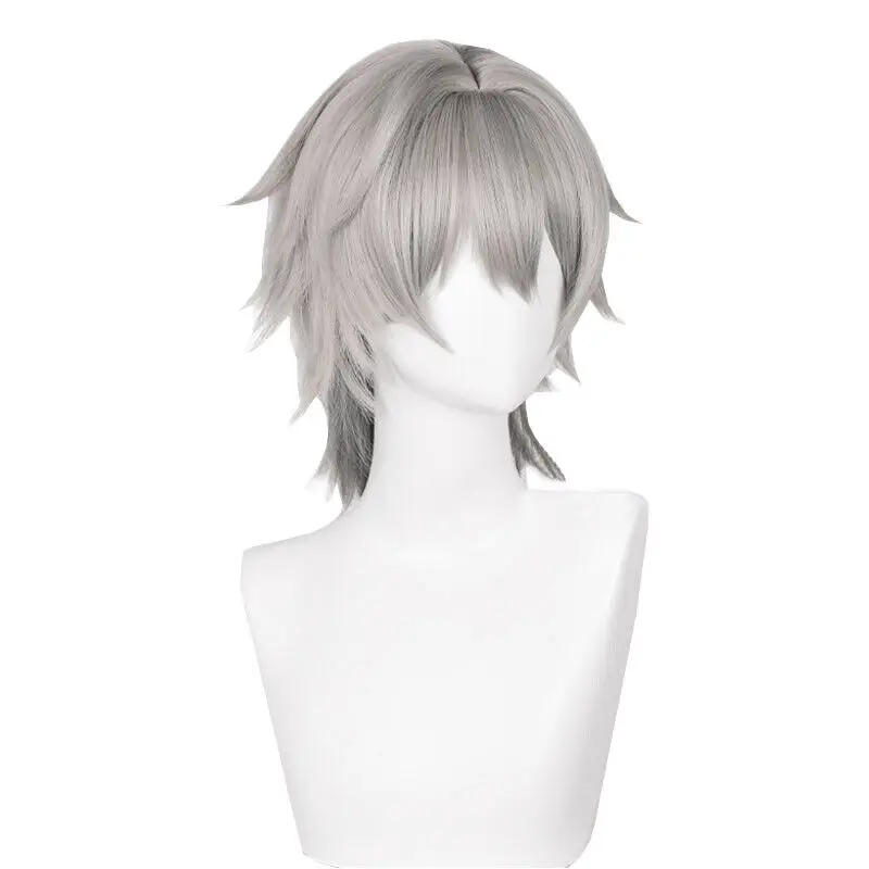 Honkai-Star Rail Trailblazer Caelus Cosplay Perruques pour Hommes, Cheveux Synthétiques Gris, 30cm