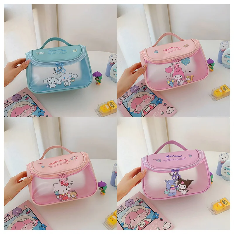 

Hello Kitty Zipper Makeup Bag Kawaii Sanrio Kuromi Cinnamoroll Large Capacity Waterproof Portable Y2k Women Wash Storage Bag