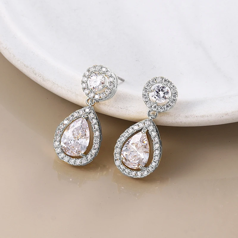 WEIMANJINGDIAN Brand New Arrival Dainty Pear and Round Cubic Zirconia CZ Zircon Crystal Drop Earrings for Bride or Bridesmaid