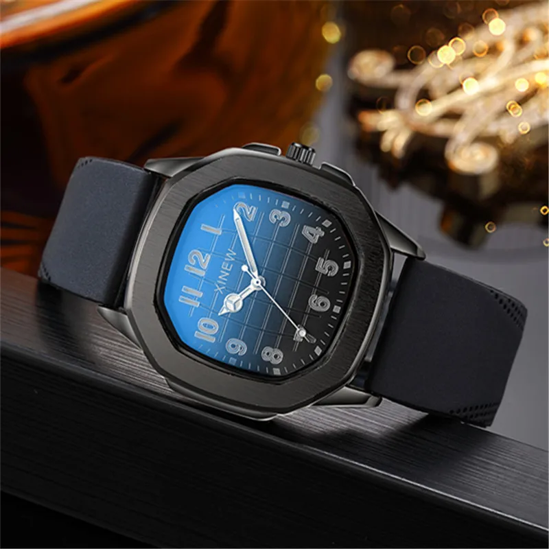 1pc / lot Original XINEW Brand Watches For Men Fashion Casual Leather Band Simple Sports Quartz Vintage Watch Black Montre Homme