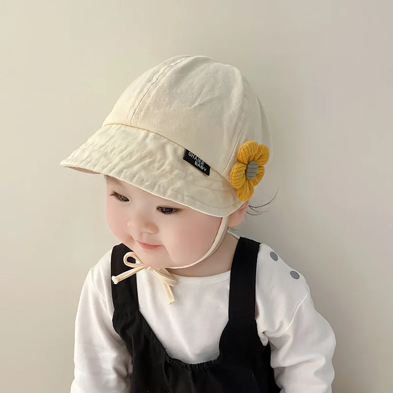 

Cute Flower Baby Sunscreen Hat Large Brim Kids Fisherman Hats 2-24Month Girls Children Duck Tongue Cap Outdoor Sunshade Visors