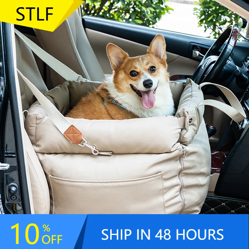 

STLFCustomized Luxury Faux Leather Dog Car Seat Booster Bed Pet Car Seat Bed with Safety Buckle Luxury Dog Beds Pet Car Seat