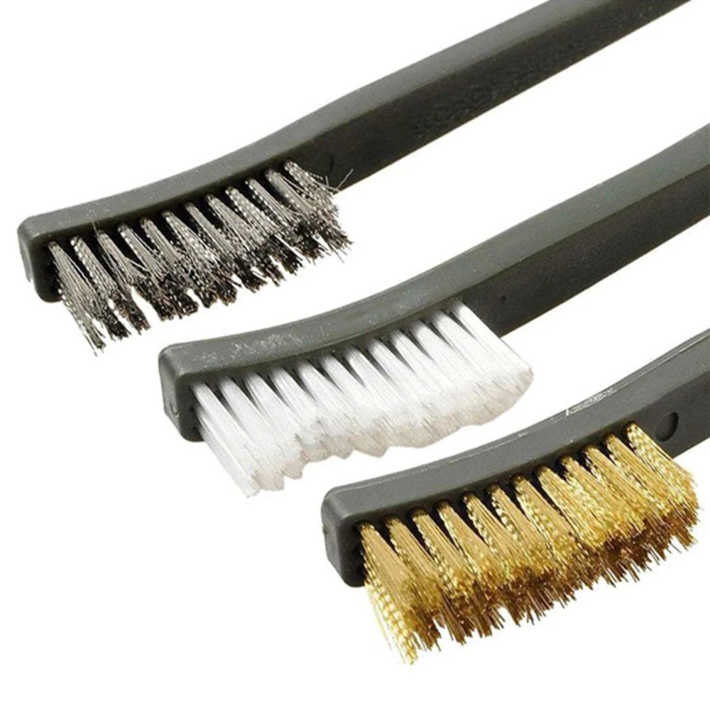 3pcs/set Mini Metal Remove Rust Brushes Brass Cleaning Brushes Polishing Metal Brushes Cleaning Steel Wire/Copper Wire/Nylon