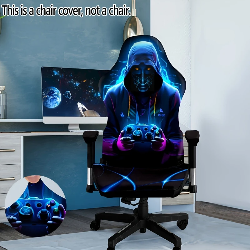 Skull Print Gaming Chair Cover Elasticity Chair Cover Set with Armrest Covers/Chair Back Covers/Chair S Home Office Decoration