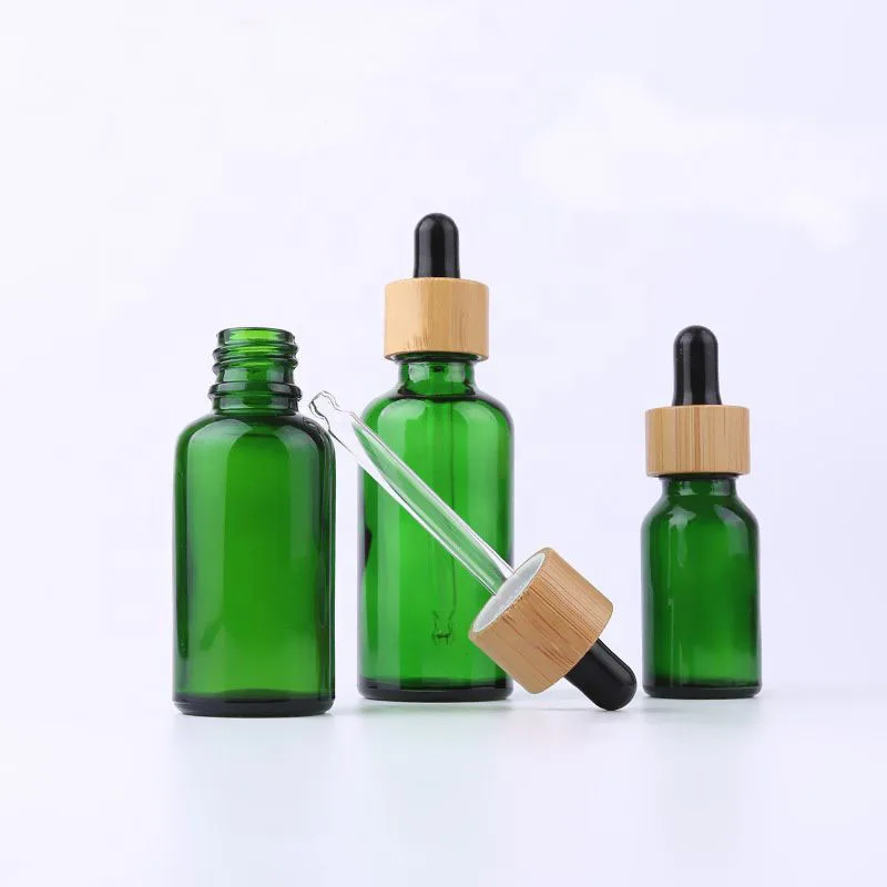 10Pcs 5/10/15/20/30/50/100 ML Dropper bottle with Bamboo lid cap Pipette Dropper Bottles Refillable Thick Matte Glass