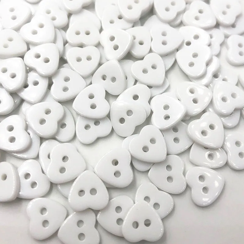 50pcs 12mm Cute Heart Plastic Button Sewing Accessories Lots White Color PT43