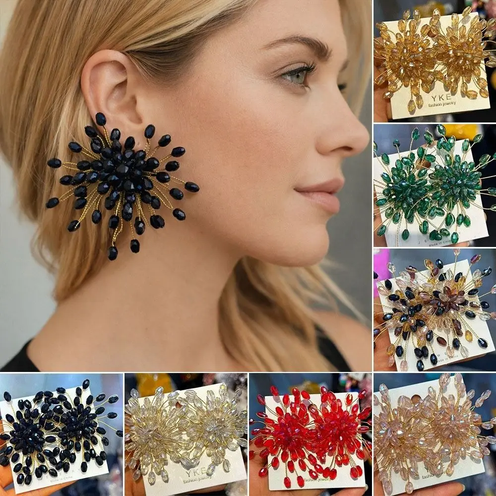 Exaggerated Crystal Beaded Earrings Bridal Jewelry Sparkling Snowflake Earrings Star Shape Handcrafted Starry Sky Earrings