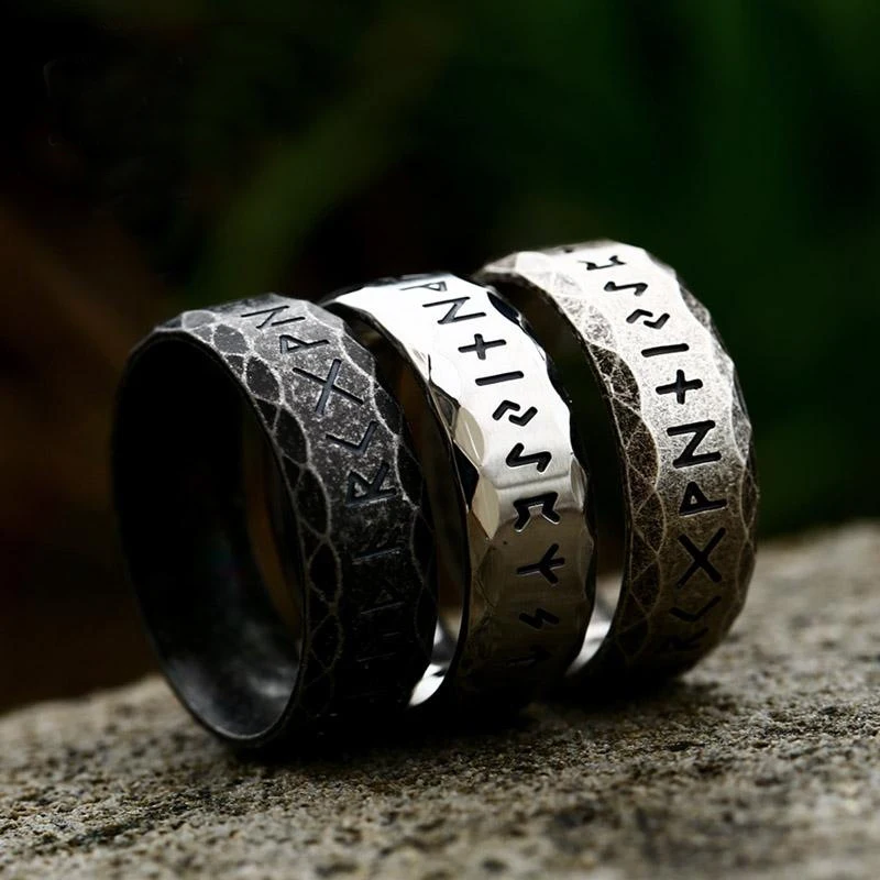 Vintage Odin Norse Viking Amulet Rune Rings For Men Fashion Stainless Steel Words Ring Wedding Jewelry Valentine's Days Gifts