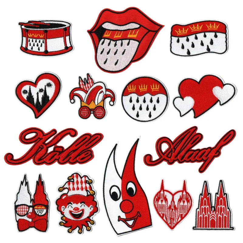 

Red Cute Clown Personalized Design Decorative Patches Red heart Iron on and Sew on Embroidery Patch Cloth sticker for Clothing