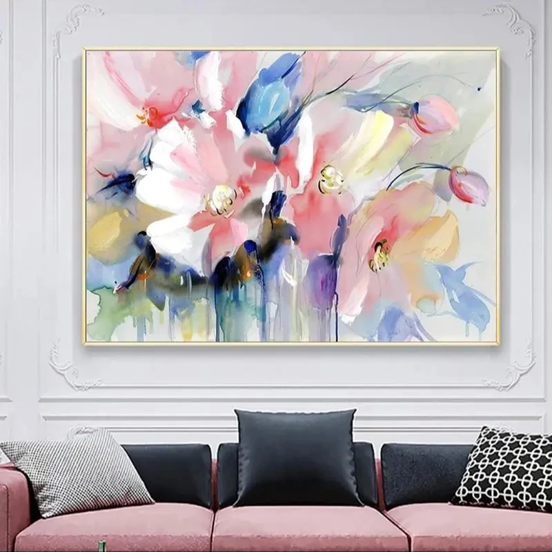 Abstract Watercolour Blue Orange Flower Oil Painting on Canvas Poster and Print Picture Wall Art Cuadros Home Room Decoration