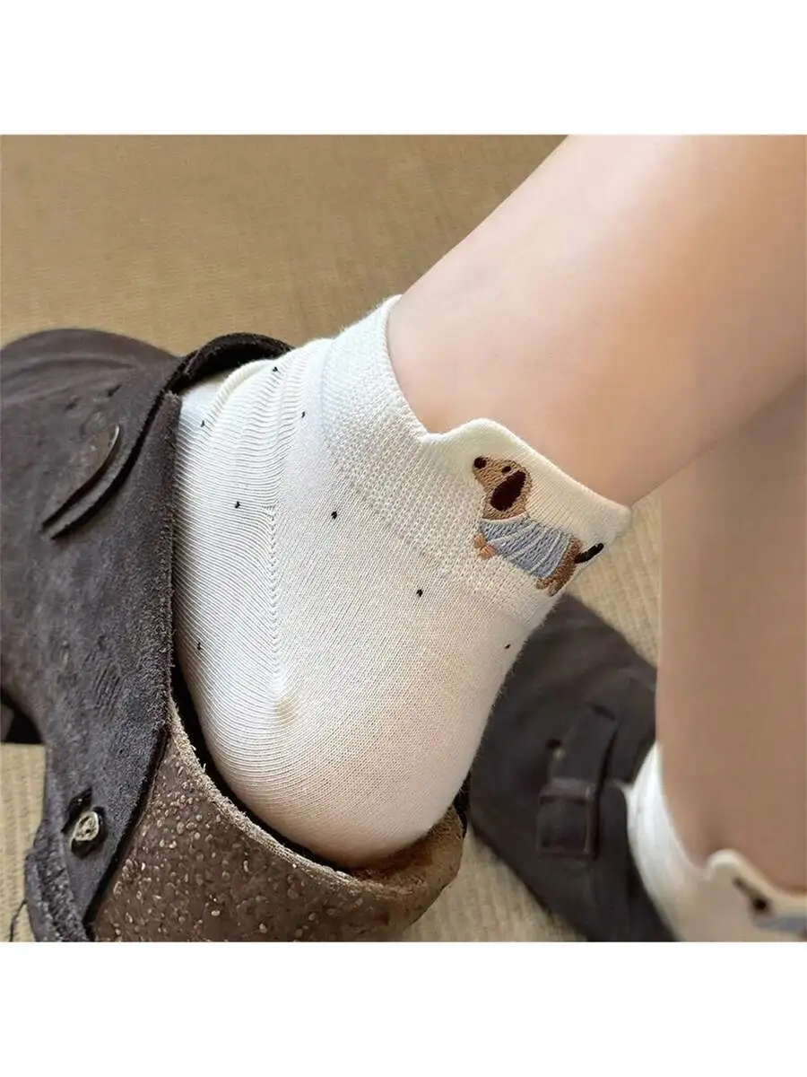 

5 Pairs Womens Cute Dachshund Ankle Socks Soft Breathable Cotton Blend For Everyday Gym Travel