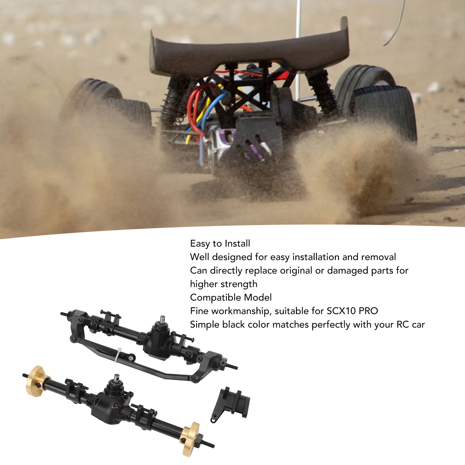 RC Front Rear Axle 27T 8T Internal Mounting Gear RC Car Axle Assembly Set with Link Mount for SCX10 PRO Black RC Front Rear Axle