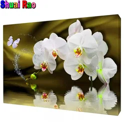 White Orchid Flower 5d diy diamond painting cross stitch Round/Square drill mosaic Full diamond embroidery Gift Home Decor