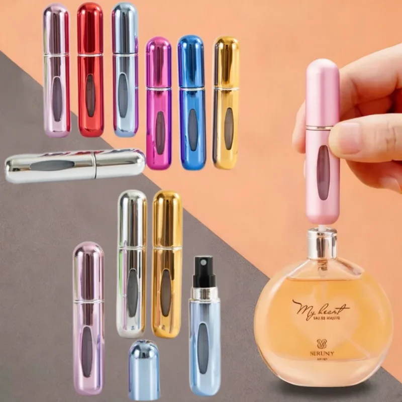 1/3/5/10 قطعة زجاجة عطر صغيرة محمولة للسفر مع وظيفة تعبئة سفلية من الألومنيوم قابلة لإعادة الملء 5 مللي زجاجة رذاذ #1