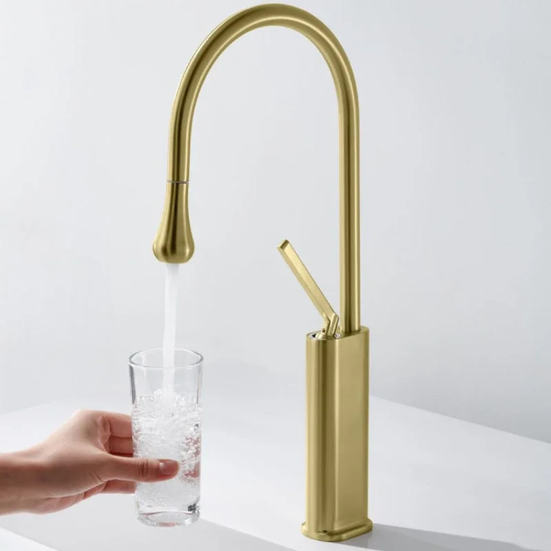 

Brushed Gold Kitchen Faucet Pull Out Cold And Hot Water Mixer Digital Display Bathroom Sink Faucet