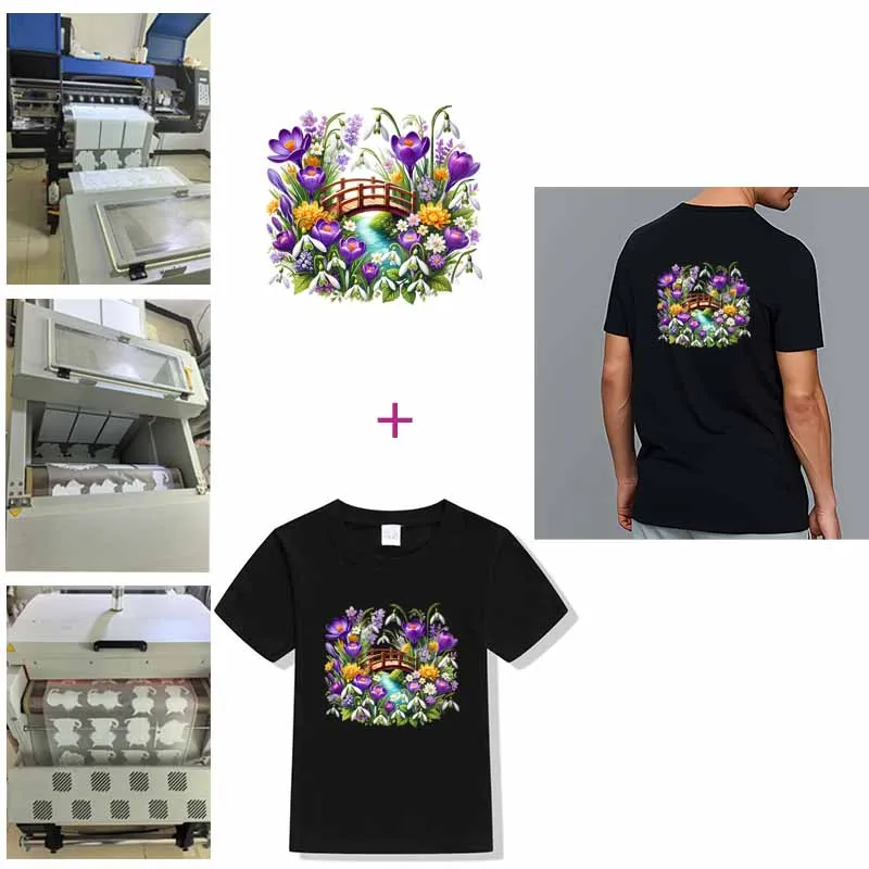 Kid Cute Spring Flower Bridge room Girl Iron On Heat Transfer Sticker For Clothes Pinted Vinyl Thermal Washable T-Shirt Decal