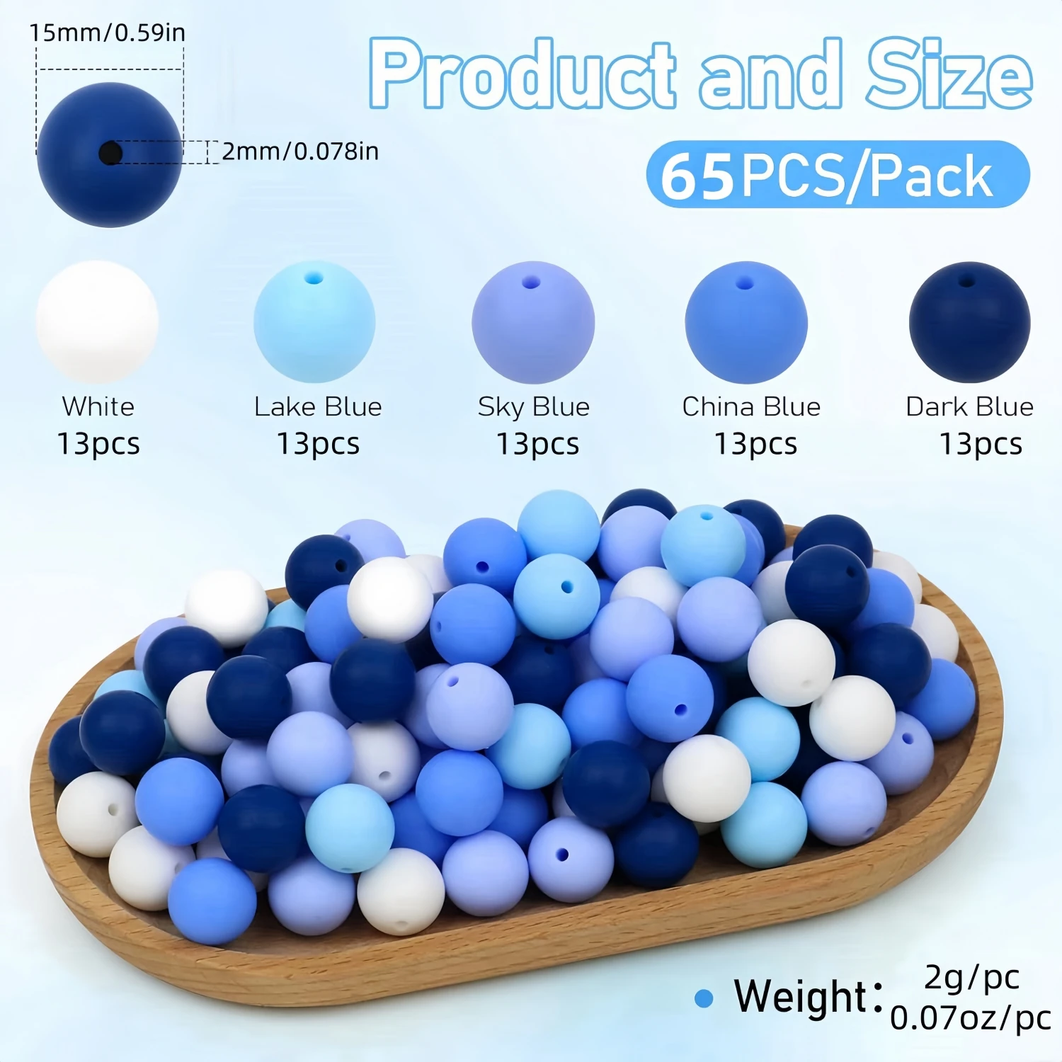 15mm Silicone Beads, Blue Series Navy Theme Beads, Silicone Beads in Bulk for Key Chain Making, 65/90 Round Rubber Multi-Color Silicone Beads for