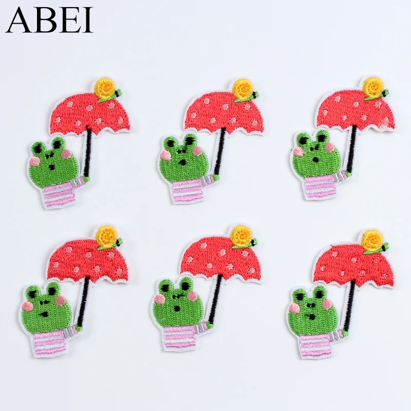 10pcs Cartoon Cute Frog Umbrella Stickers Embroidery Patches DIY Garments Apparel Jeans Badge Handmade Appliques Accessories