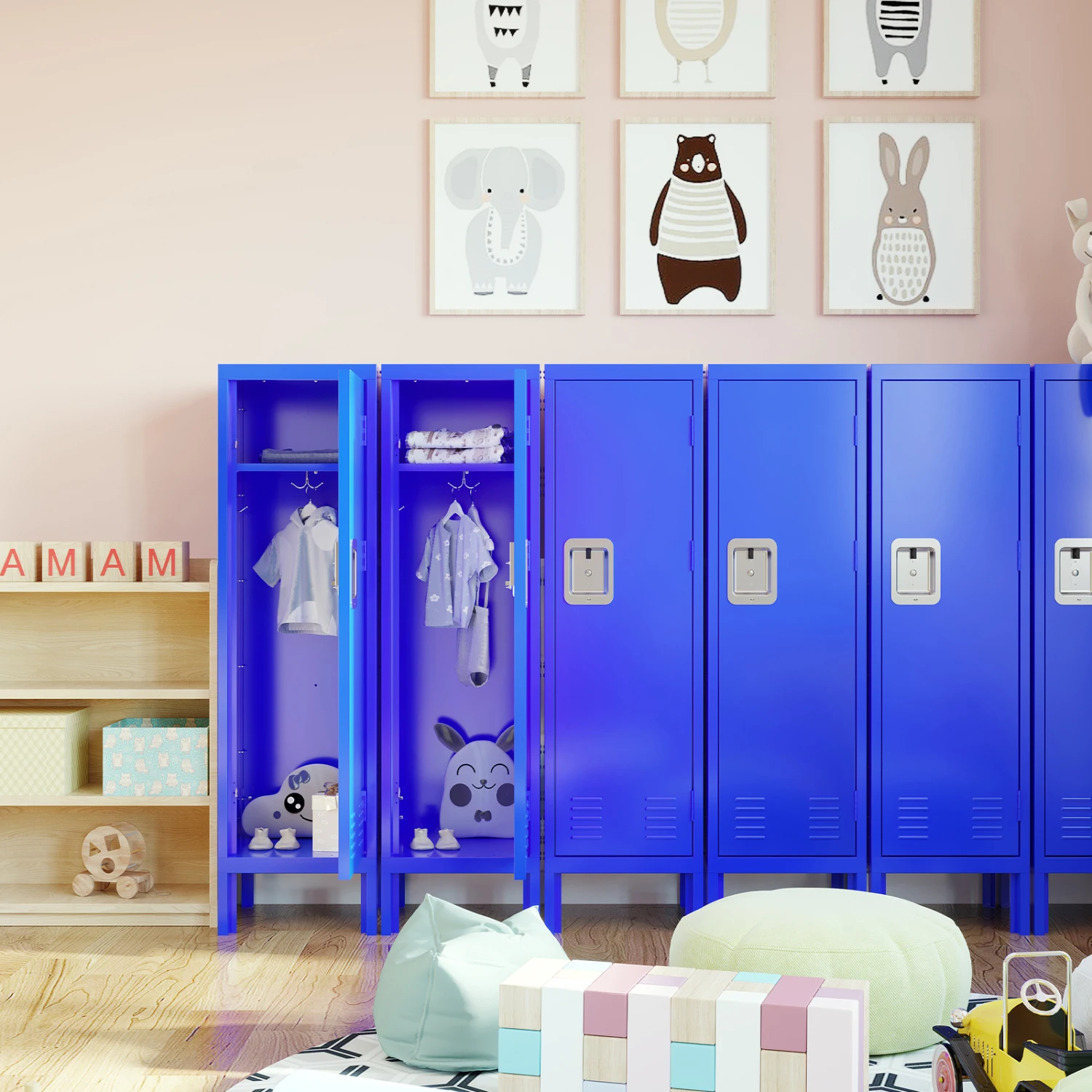 Single Metal Locker in Retro Style - Industrial Furniture for Living Room/Bedroom/Gym/School - Blue